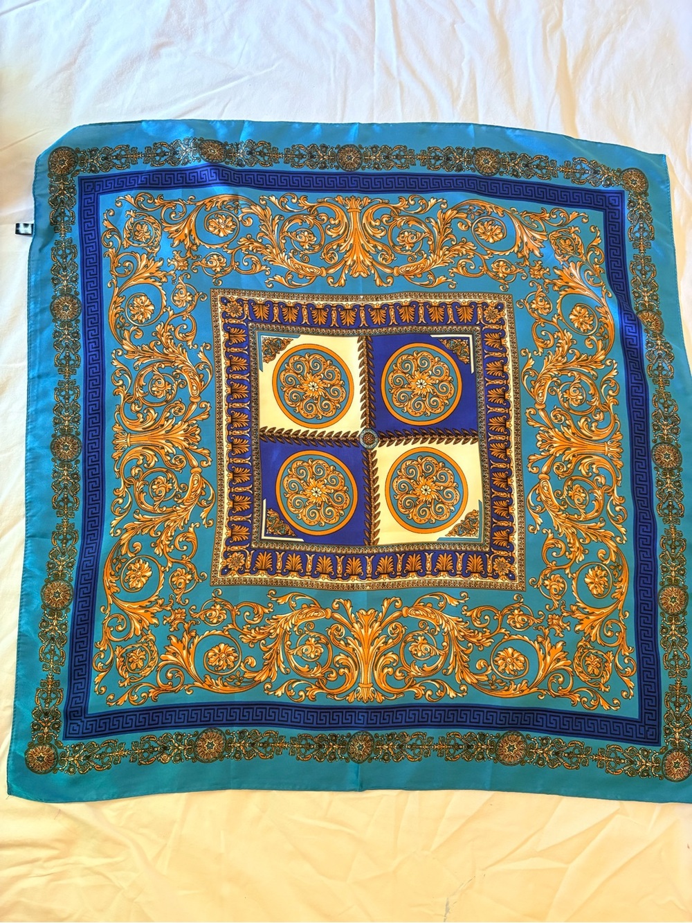 Turquoise and Gold Decorative Scarf-Style Accent Square